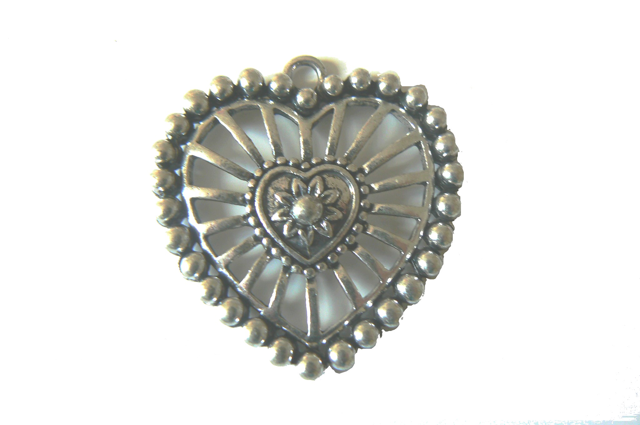 Breloque cœur baroque 40 x 40 mm en métal couleur argent