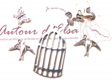 Charms Cage Oiseaux, 3 Oiseaux Et Un Papillon